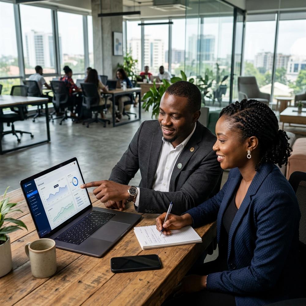 The DigiBeloved team collaborating at their headquarters in No 3 Maitama, Abuja, Nigeria
